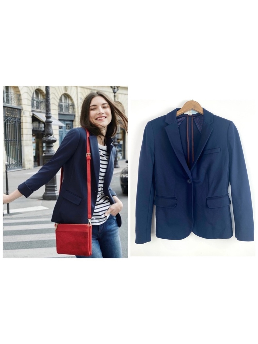 Boden Emilia Ponte Blazer Navy Single Button Academia Preppy Minimalist-12R